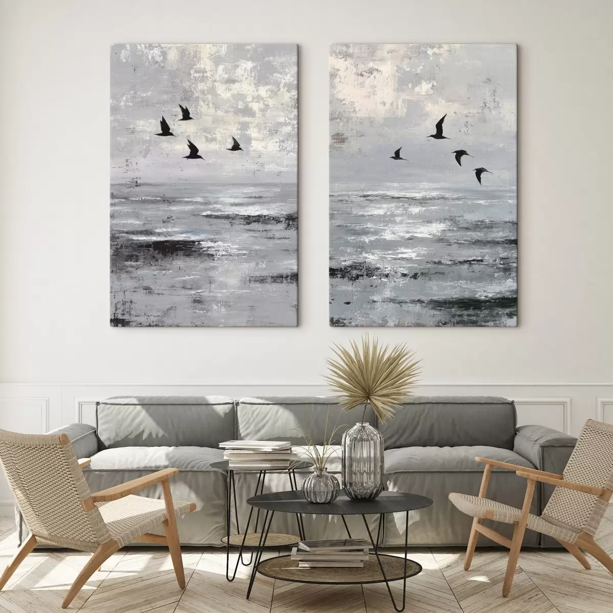 Tableau Paysage abstrait avec des oiseaux m00778
