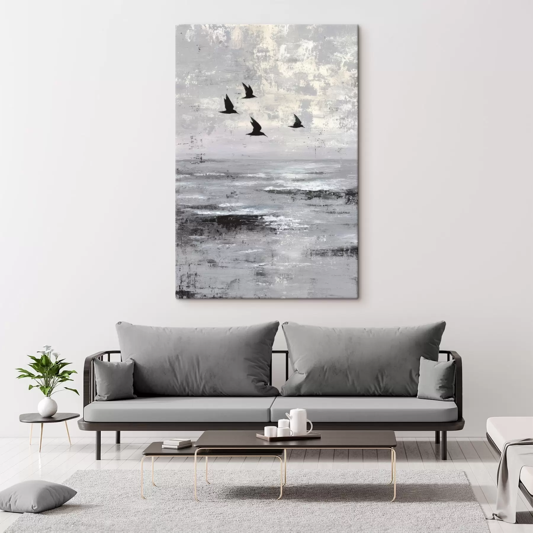 Tableau Paysage abstrait avec des oiseaux s45988