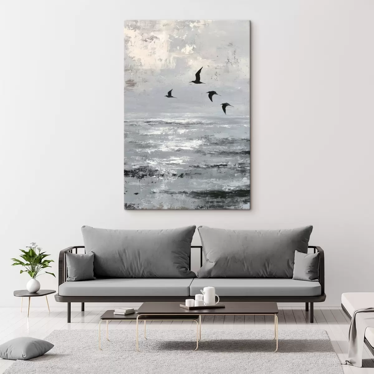 Tableau Paysage abstrait avec des oiseaux s46004