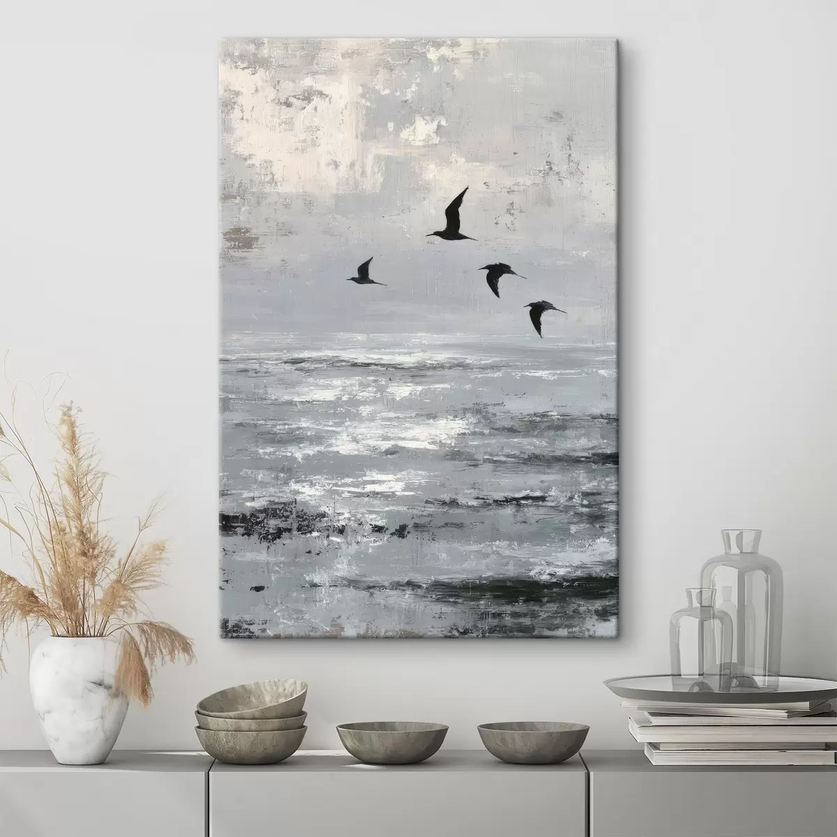 Tableau Paysage abstrait avec des oiseaux s46004