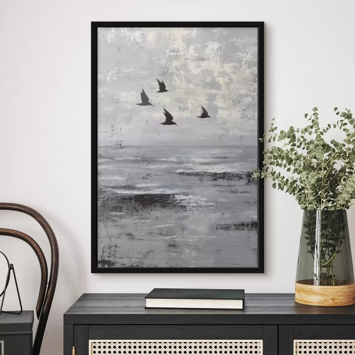 Poster Paysage abstrait avec des oiseaux f45988