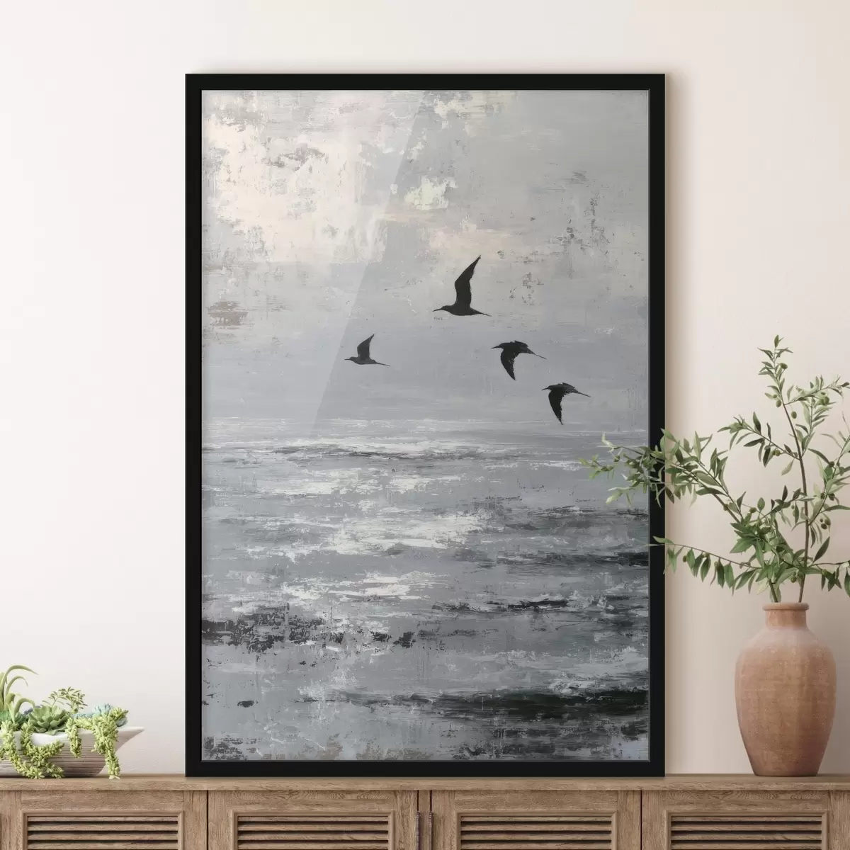 Poster Paysage abstrait avec des oiseaux f46004