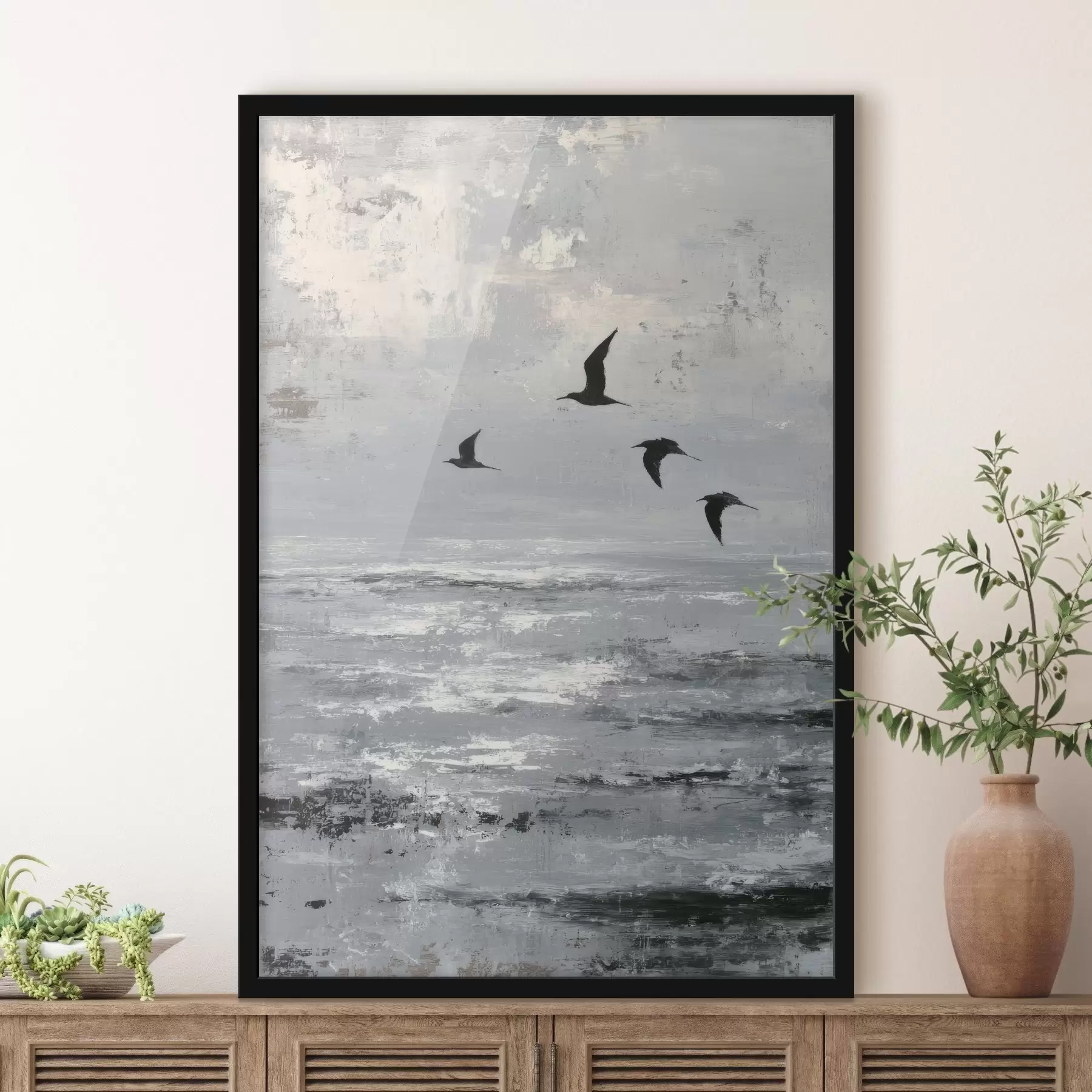 Papier peint Paysage abstrait avec des oiseaux f46004