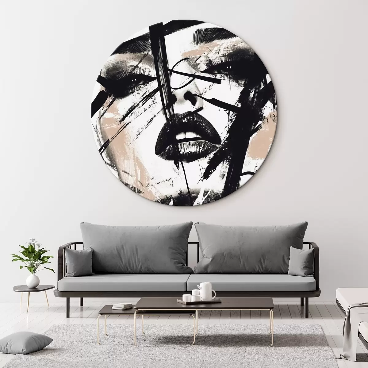 Tableaux rondes Portrait abstrait de femme, style graffiti r45777