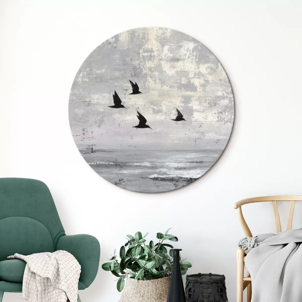 Tableaux rondes Paysage abstrait avec des oiseaux r45988