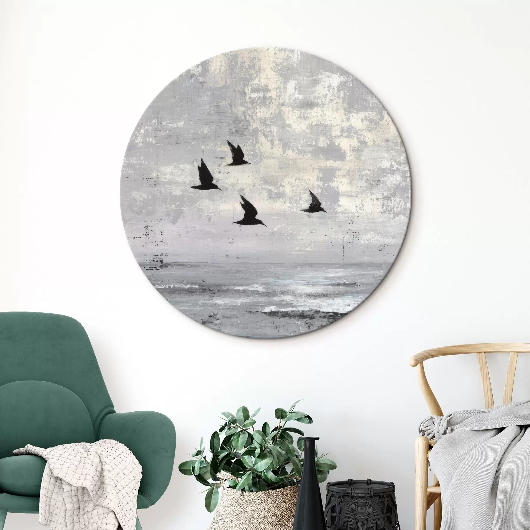 Tableau Paysage abstrait avec des oiseaux r45988