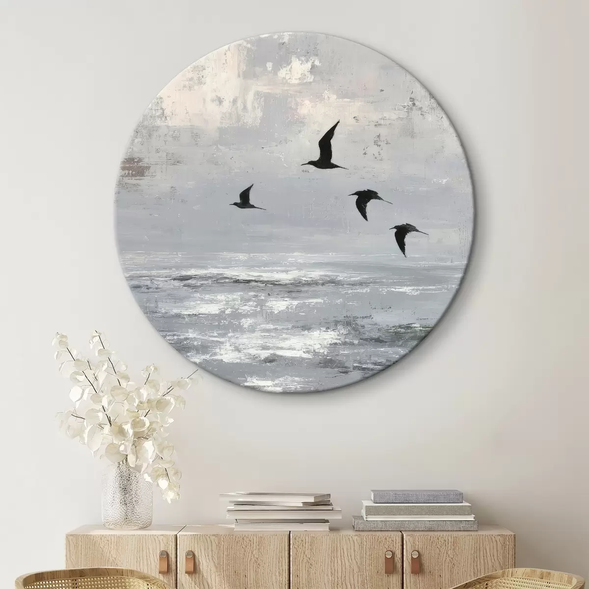 Tableaux rondes Paysage abstrait avec des oiseaux r46004