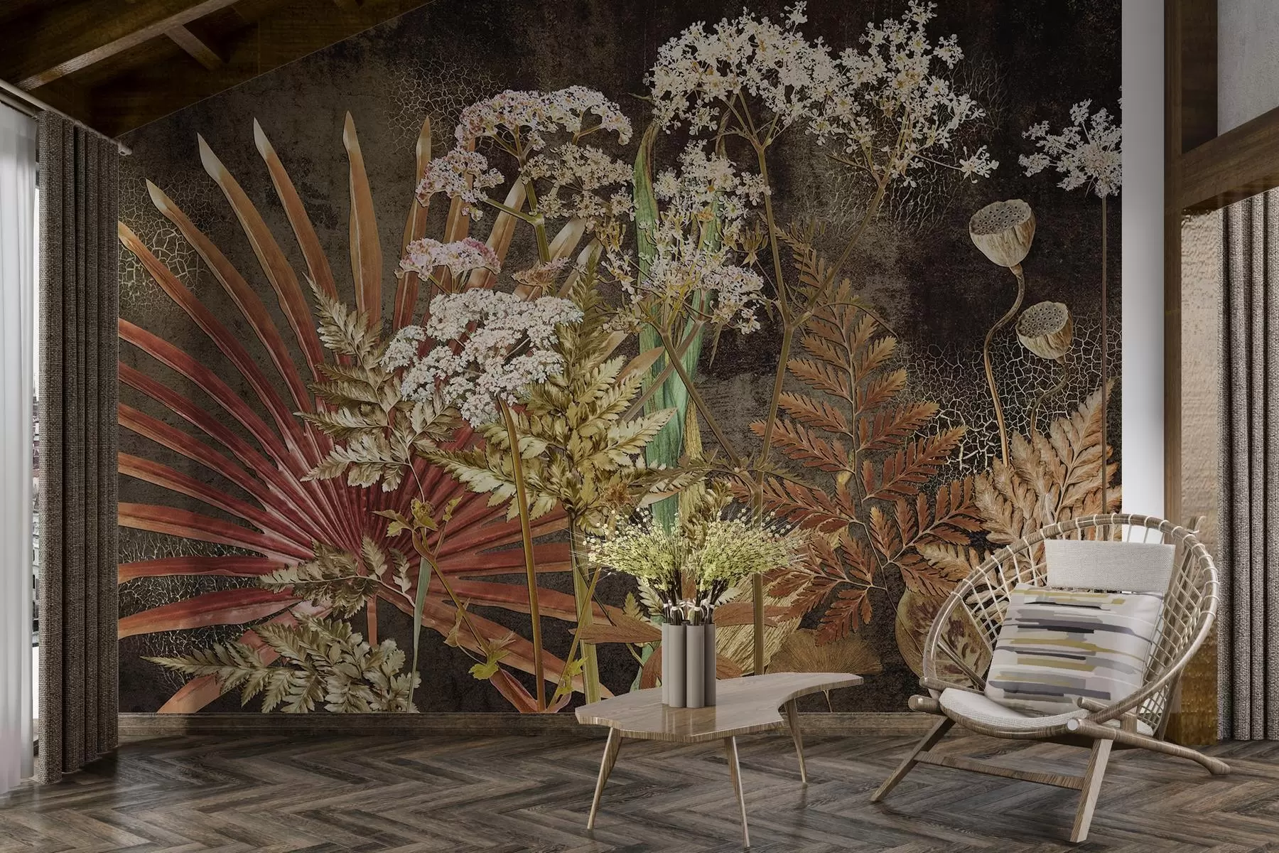 Papier peint Herbier sur fond sombre w09323