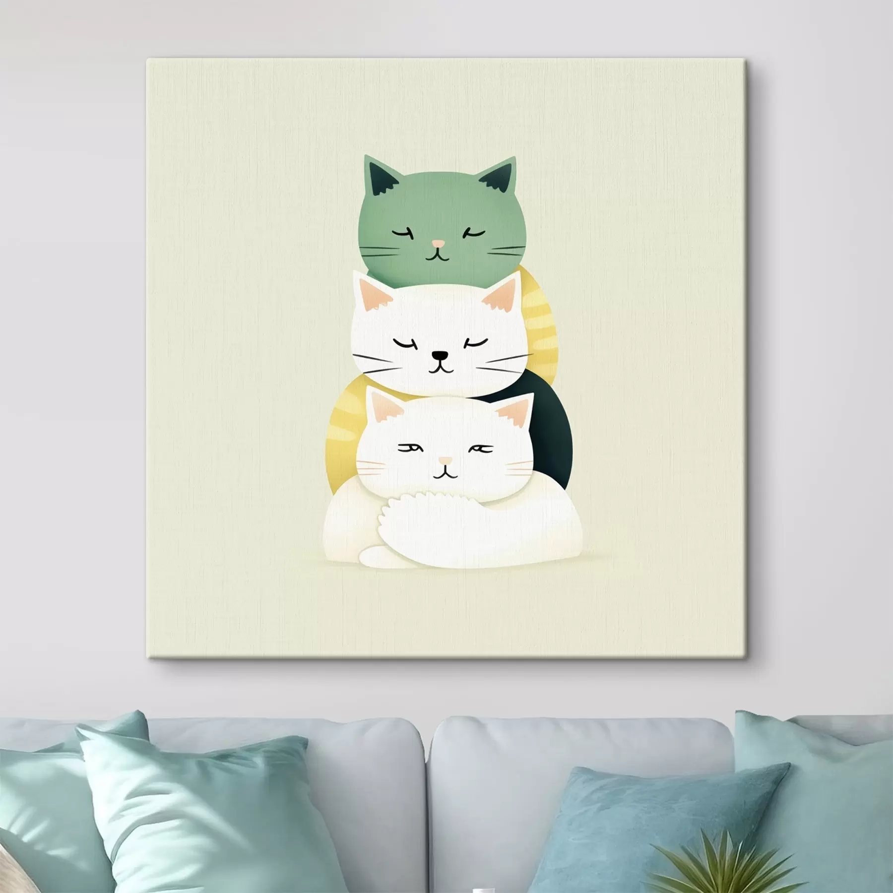 Tableau Composition de trois chats dans un style animé s45734