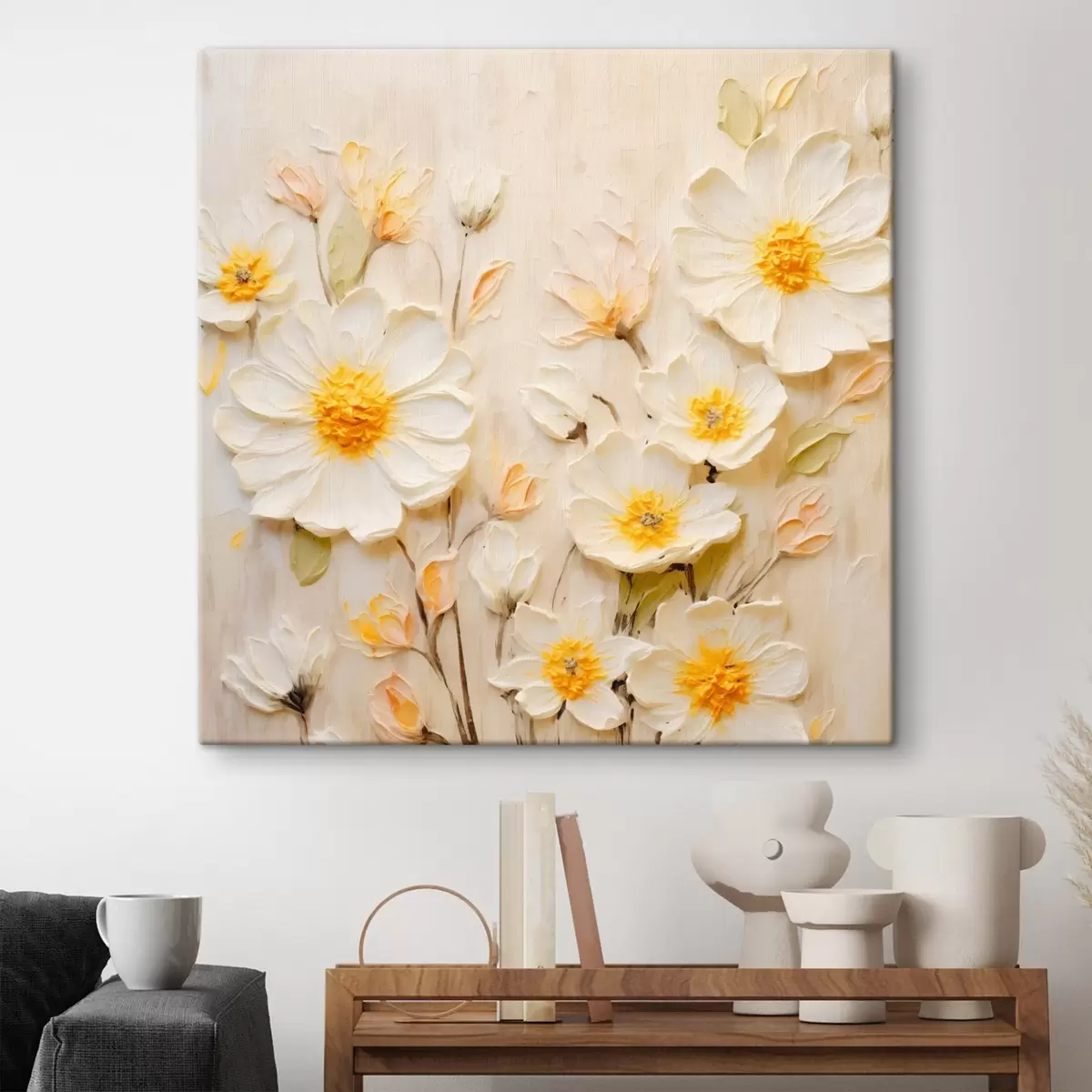 Tableau Fleurs aux tons pastel dans un style peinture à l'huile s45742