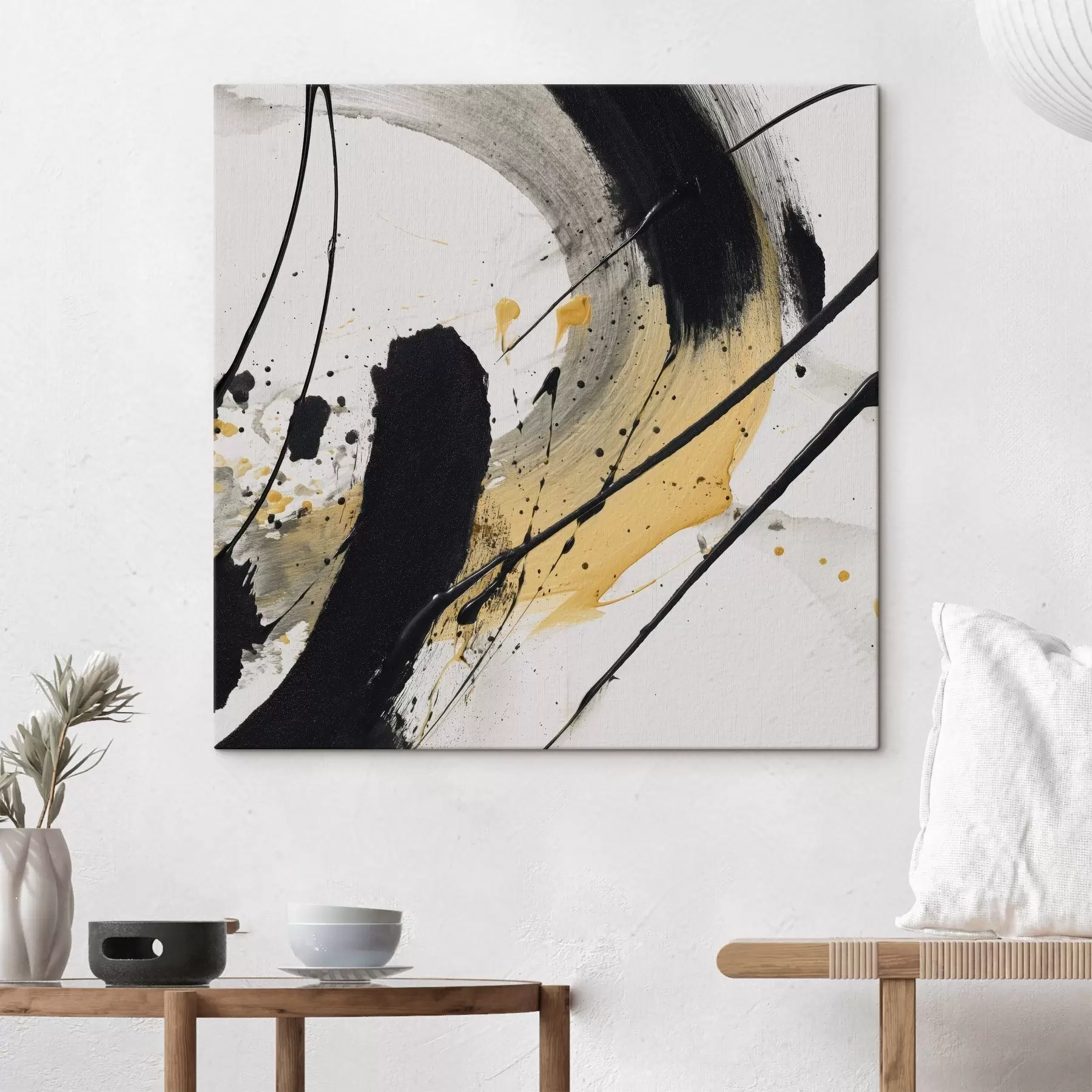 Tableau Expression en noir et jaune dans le style pictural s45847