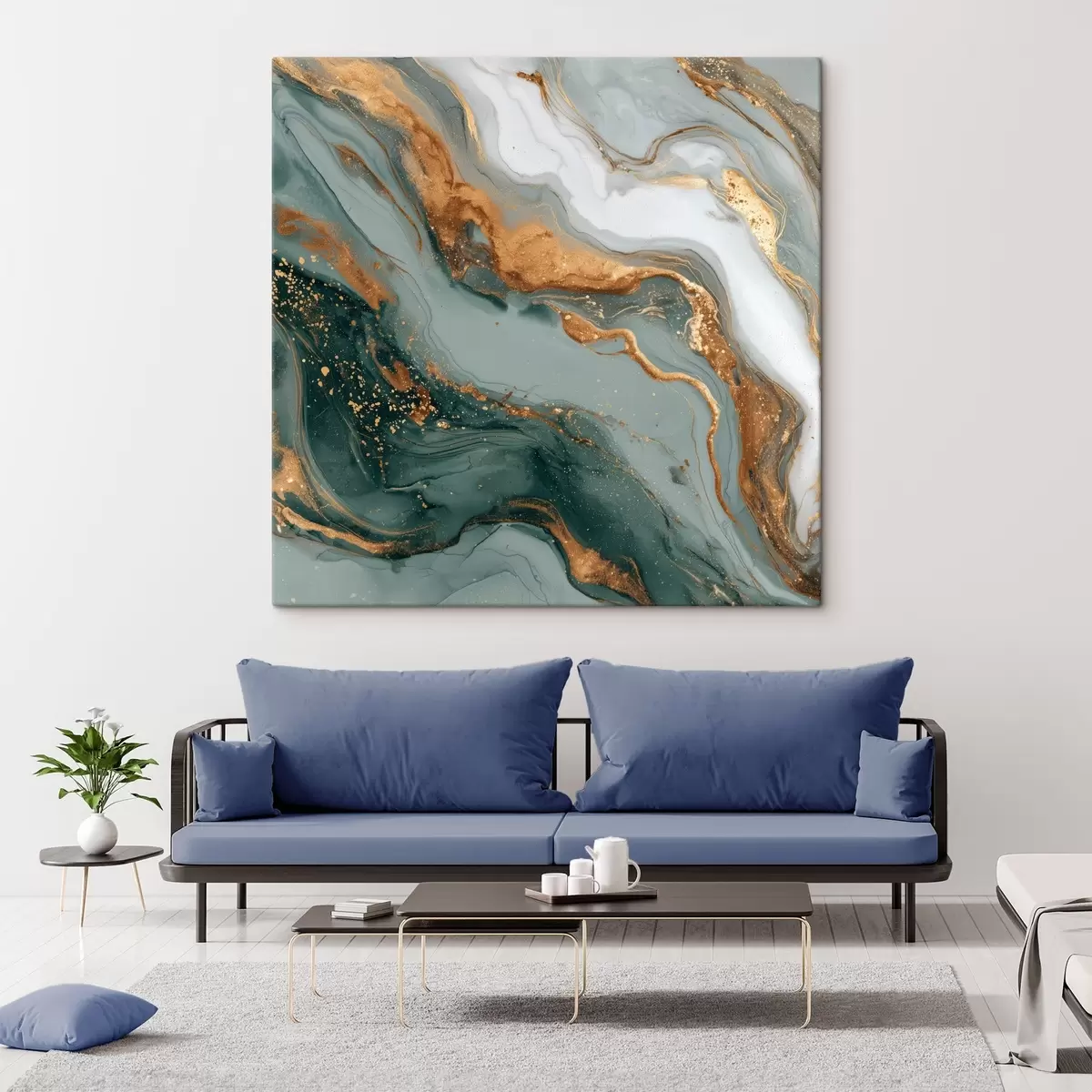 Tableau Abstraction avec des stries vert foncé et grises s45858