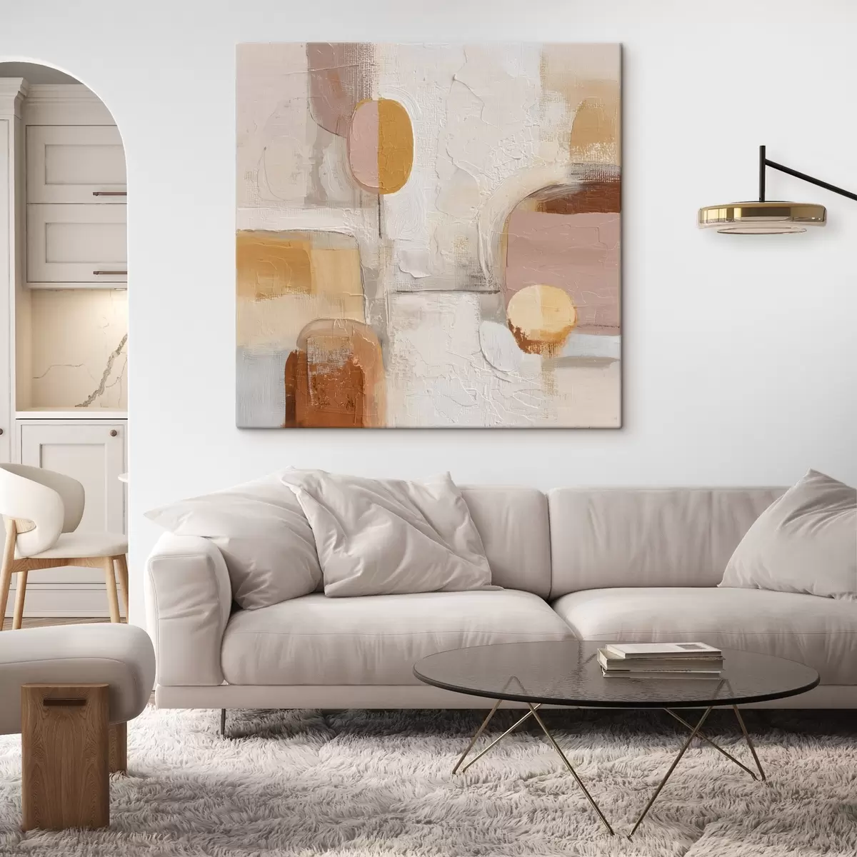Tableau Minimalisme abstrait dans les tons beige-orange s45864