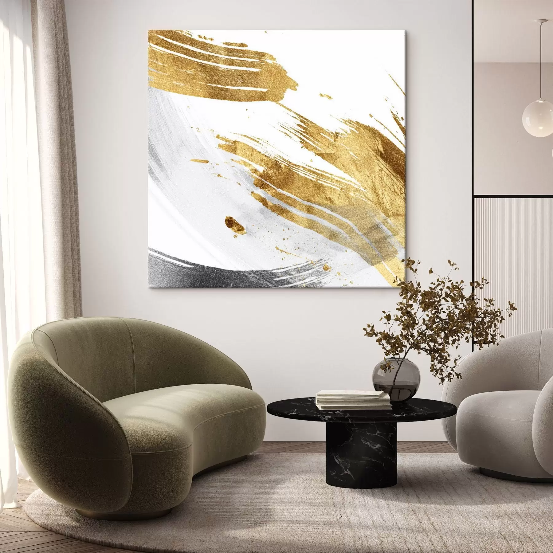 Tableau Coups dynamiques dans des tons blancs et jaune-gris s45866