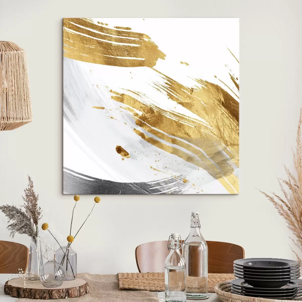 Tableau Coups dynamiques dans des tons blancs et jaune-gris s45866