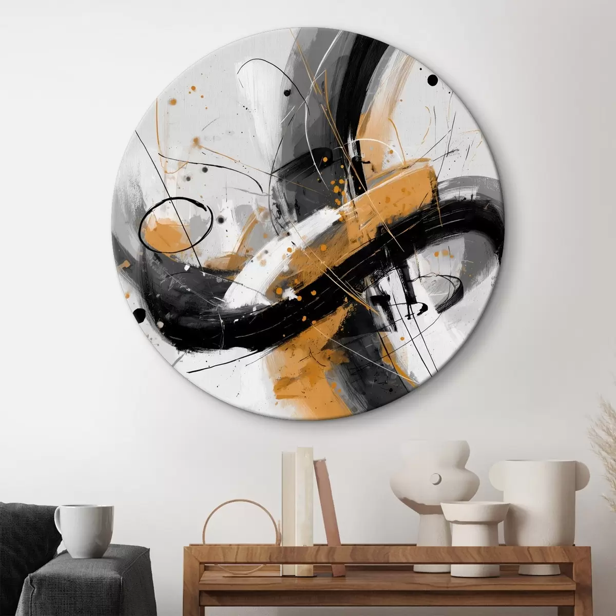 Tableaux rondes Écho graphique dans le style abstrait moderne r45848