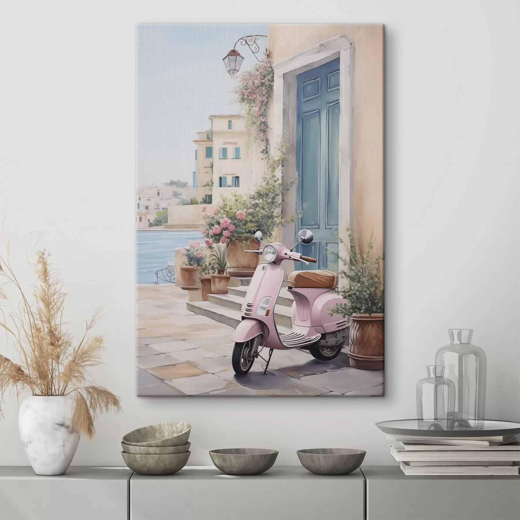 Tableau Un scooter devant une maison s46065