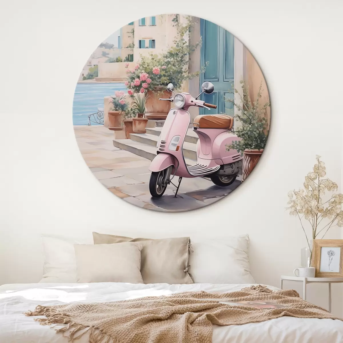 Tableaux rondes Un scooter devant une maison r46065