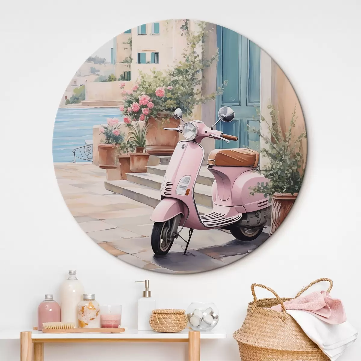 Tableaux rondes Un scooter devant une maison r46065