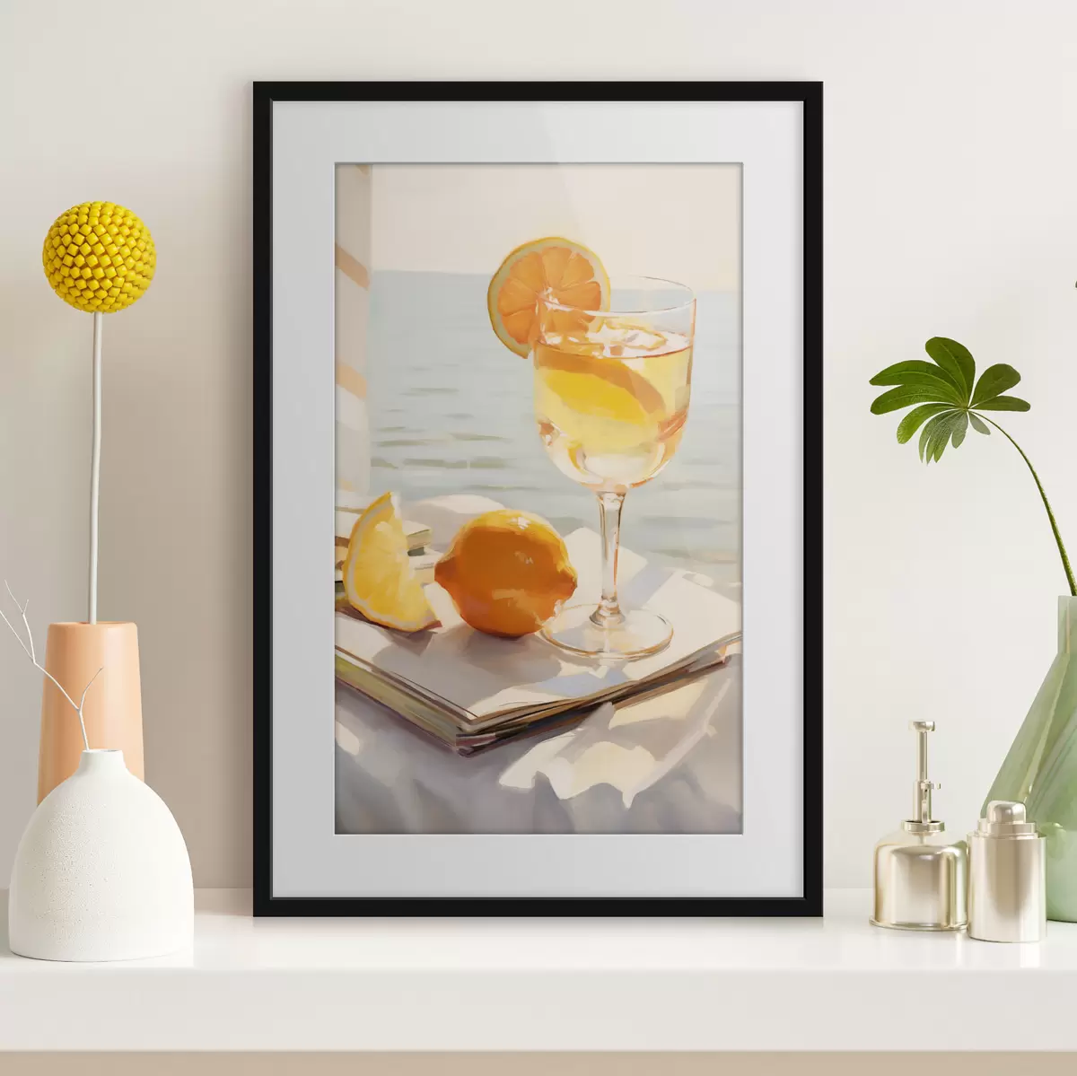 Poster Un cocktail dans un verre près de la fenêtre f46064