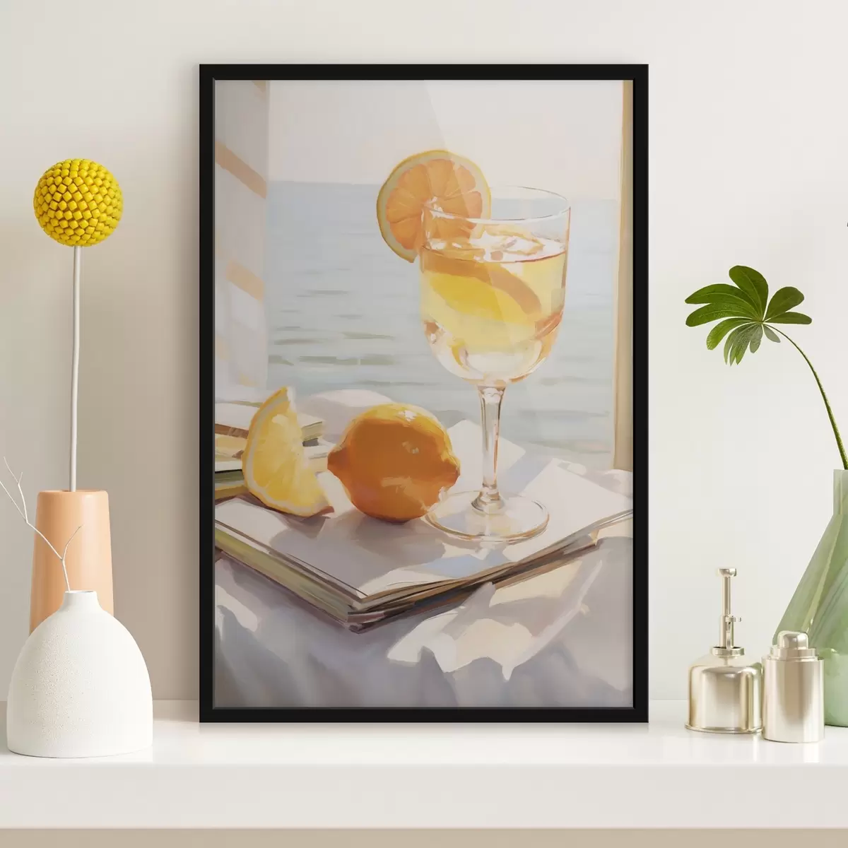 Poster Un cocktail dans un verre près de la fenêtre f46064