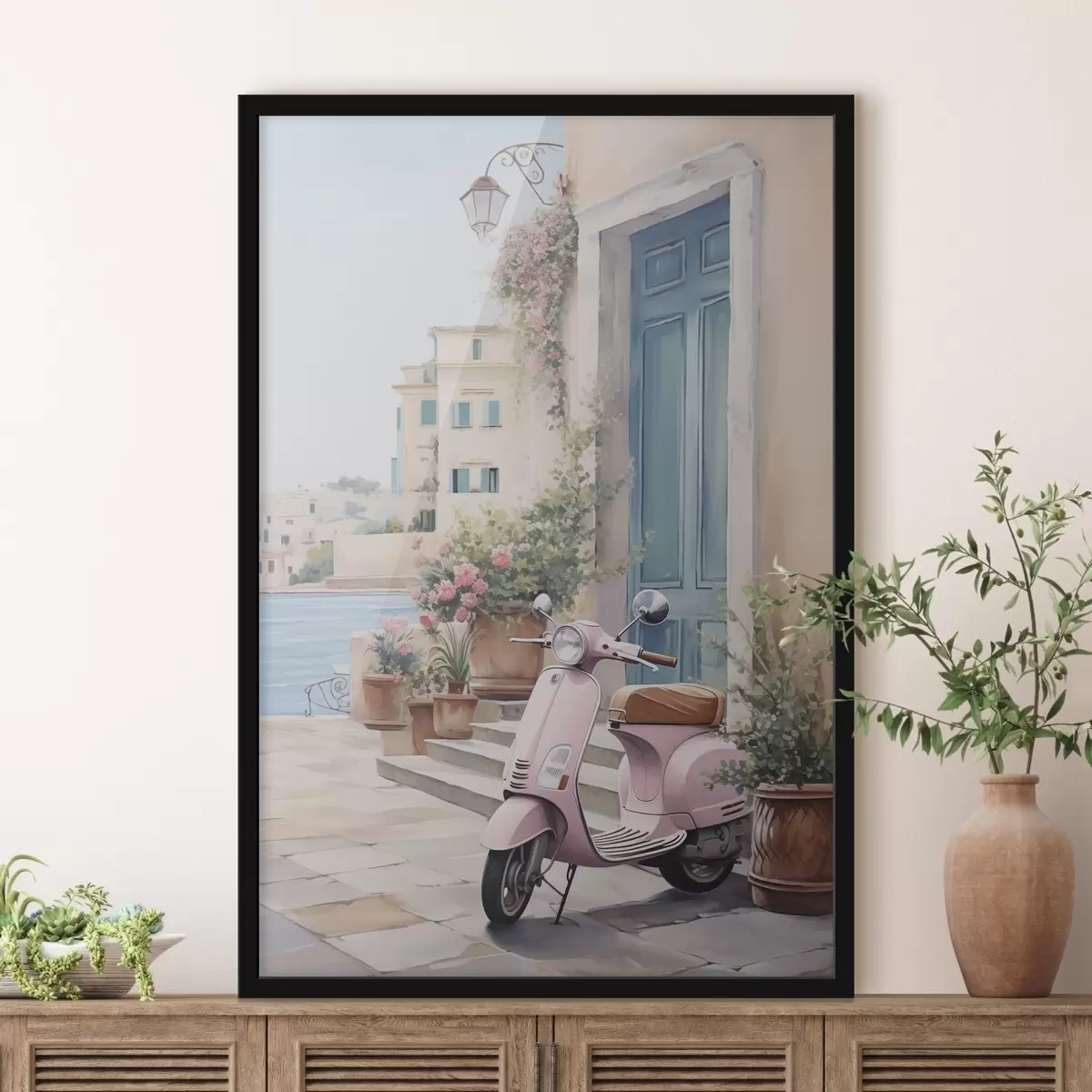 Poster Un scooter devant une maison f46065