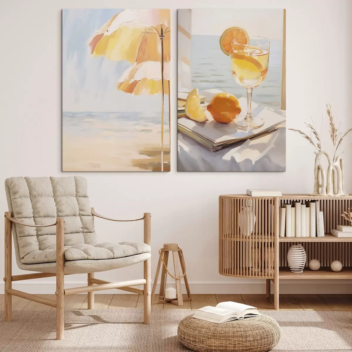 Tableau Paysage de plage et cocktail dans un verre m00793
