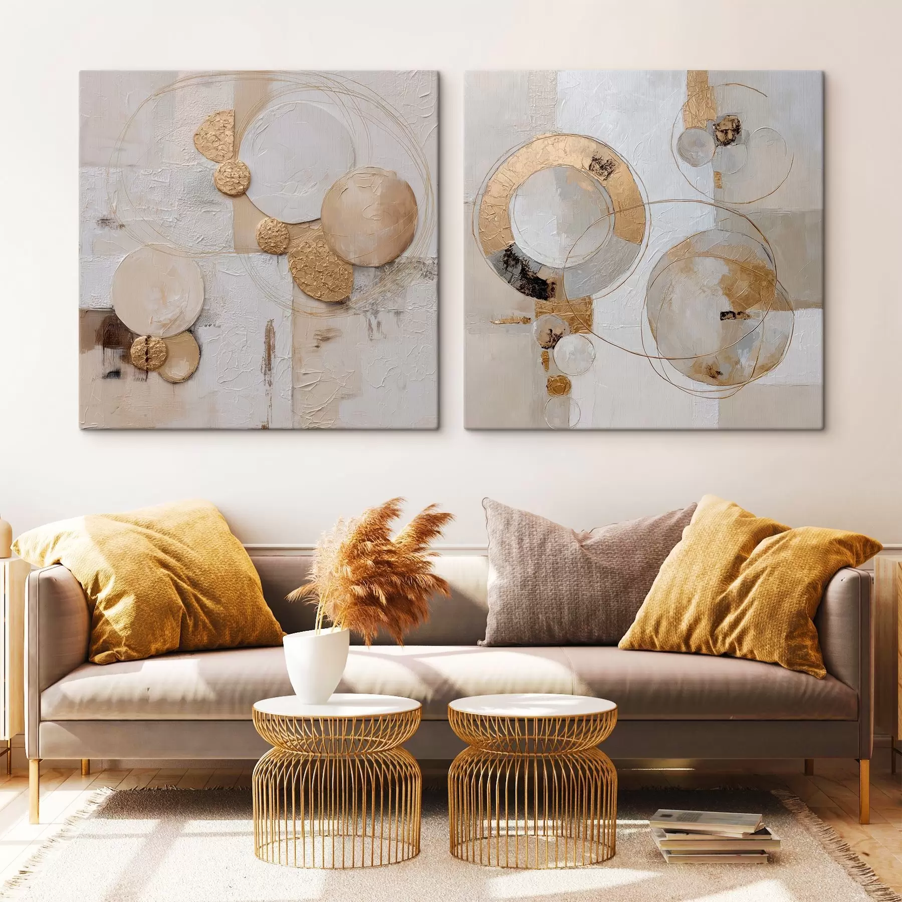 Tableau Peinture texturée avec des formes beiges et blanches m00741