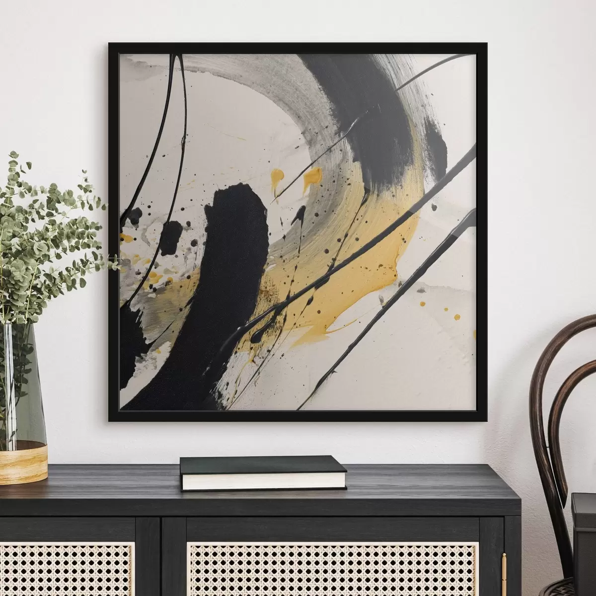 Poster Expression en noir et jaune dans le style pictural f45847 