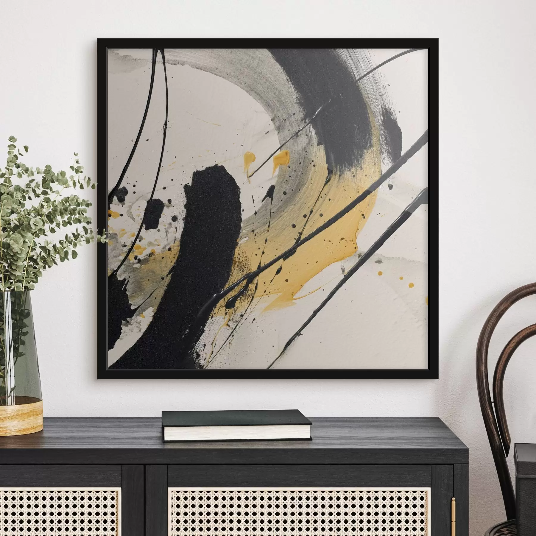 Papier peint Expression en noir et jaune dans le style pictural f45847