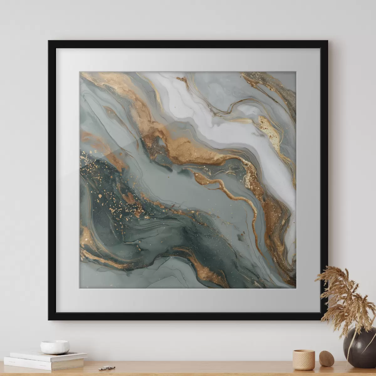 Poster Abstraction avec des stries vert foncé et grises f45858