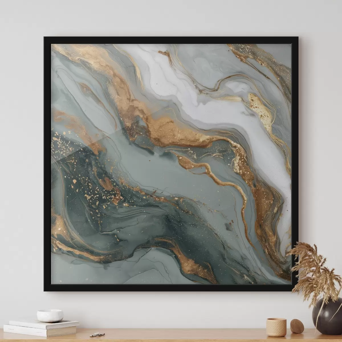 Poster Abstraction avec des stries vert foncé et grises f45858