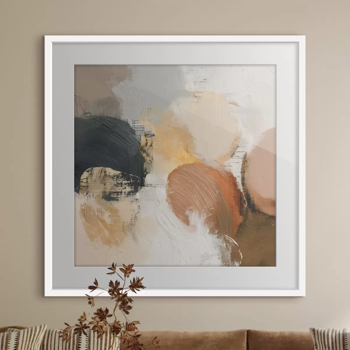 Poster Abstraction texturée dans des tons beiges et gris f45863
