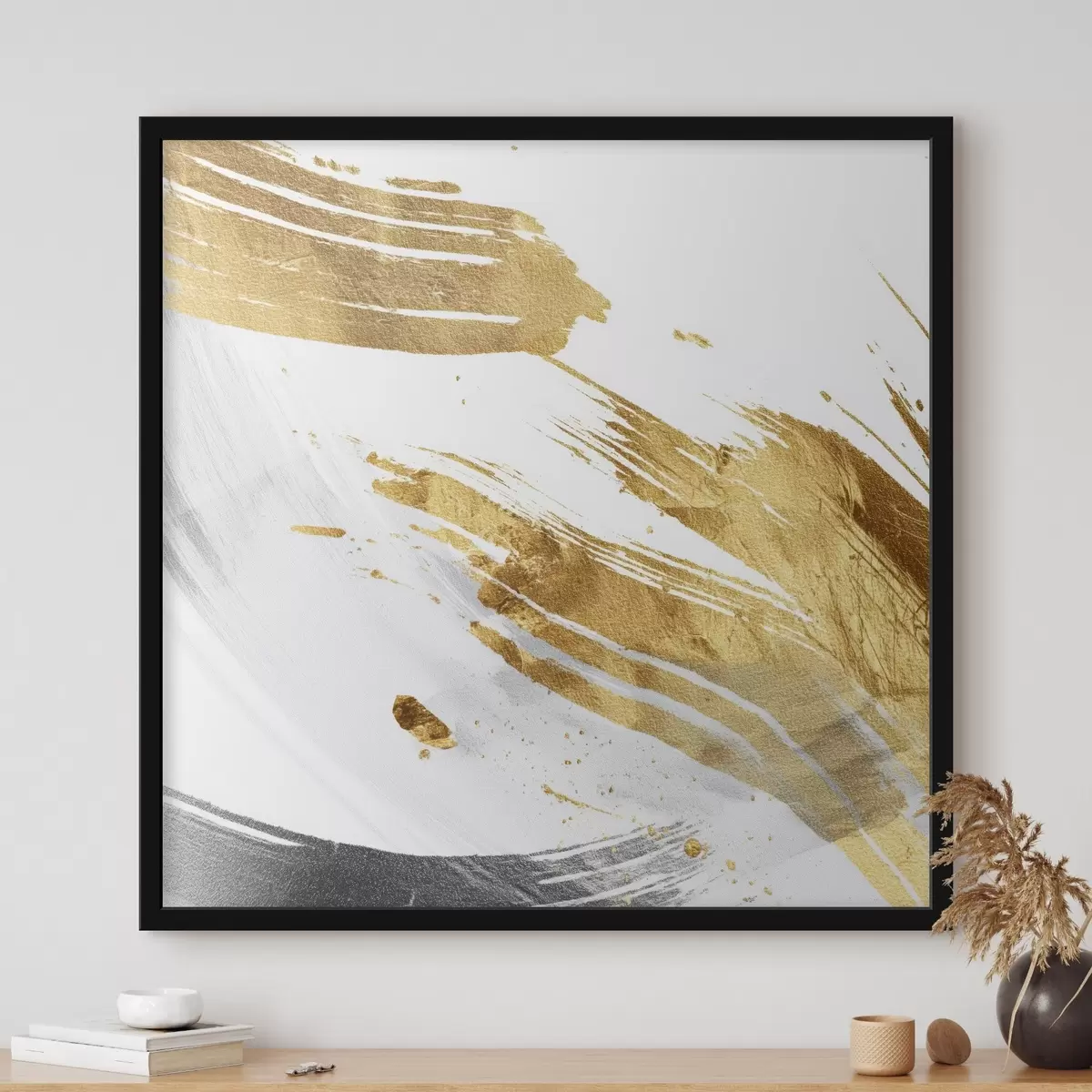 Poster Coups dynamiques dans des tons blancs et jaune-gris f45866