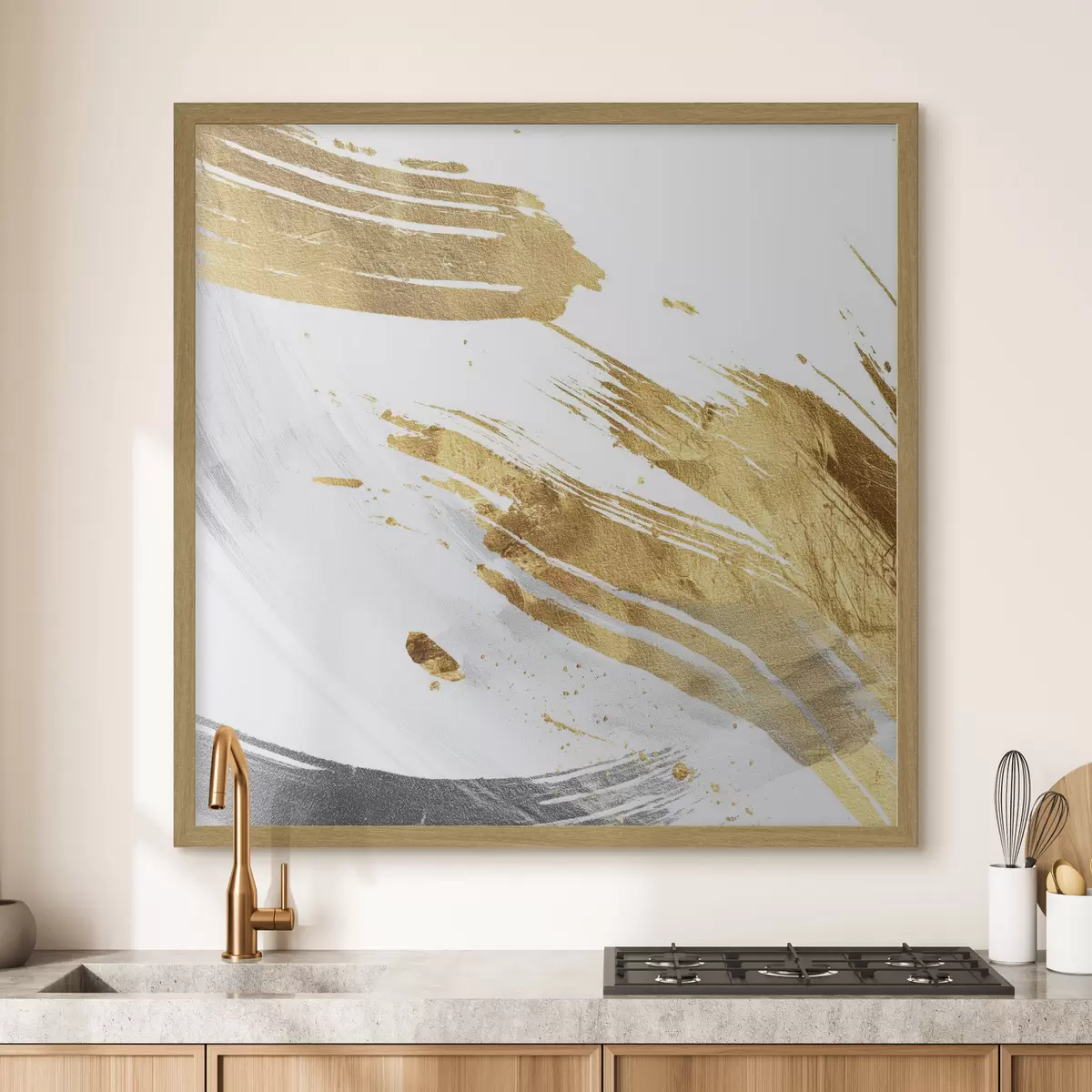 Poster Coups dynamiques dans des tons blancs et jaune-gris f45866