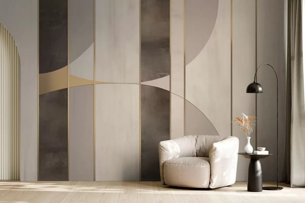 Papier peint Panneaux géométriques avec arcs et accents champagne w04616