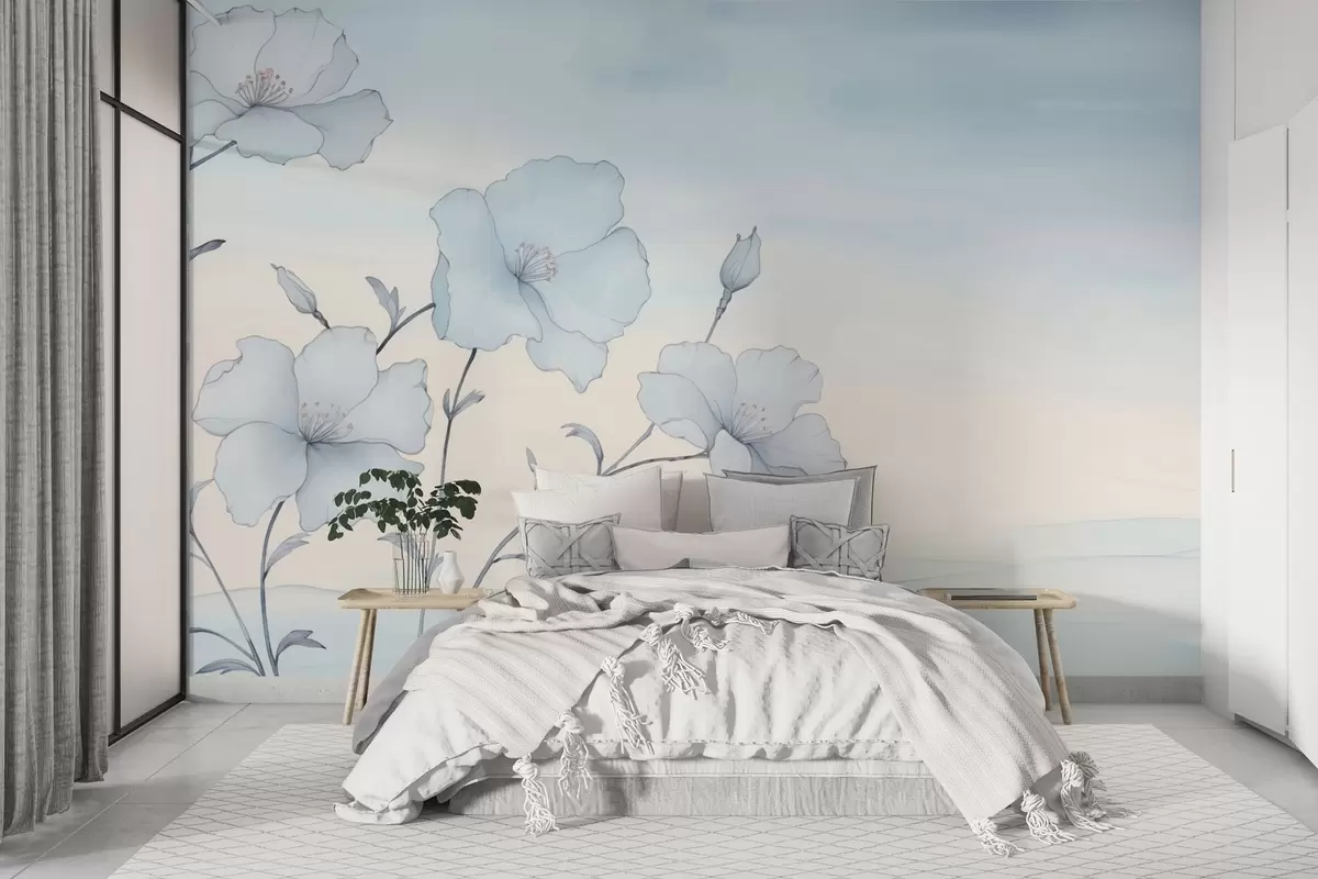Papier peint De délicates fleurs bleues sur fond de ciel aérien w04620