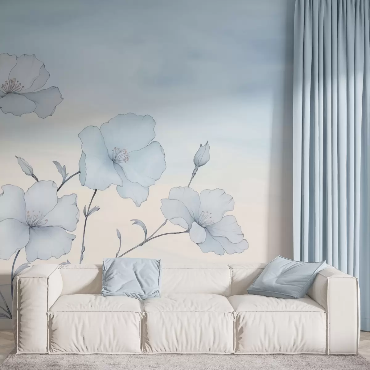 Papier peint De délicates fleurs bleues sur fond de ciel aérien w04620