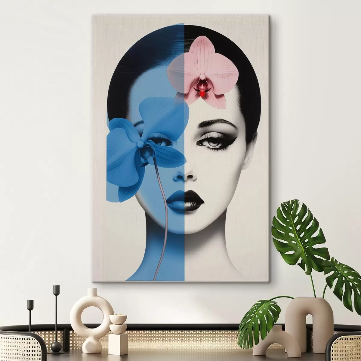 Tableau Portrait abstrait d'une femme avec des orchidées  s45924