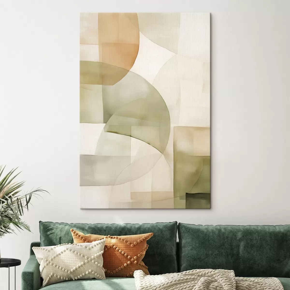 Tableau Formes géométriques abstraites texturées à l'aquarelle dans des tons de vert, marron et beige s45929