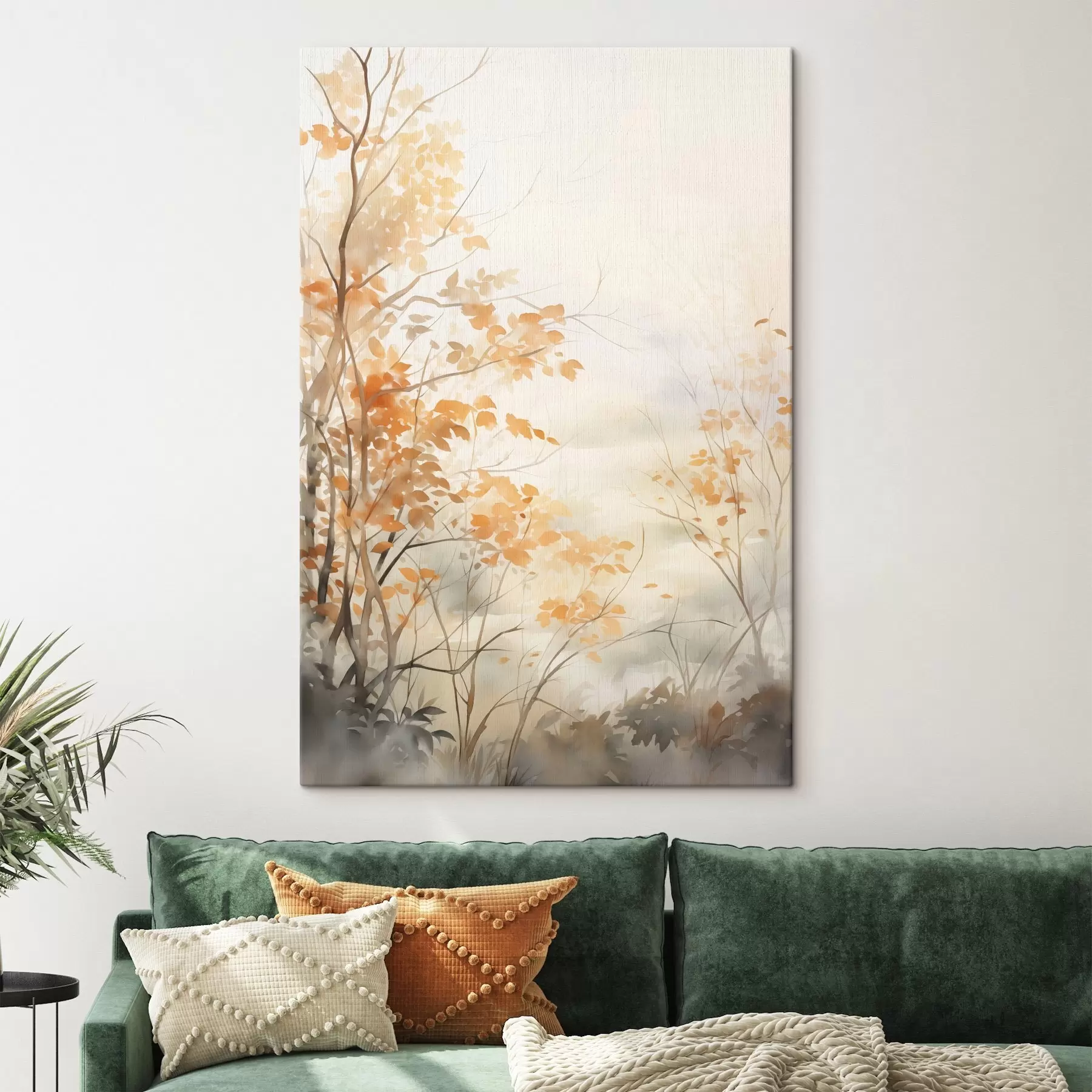 Tableau Arbres d'automne aux feuilles et branches orange, style aquarelle doux, coups de pinceau délicats s45941