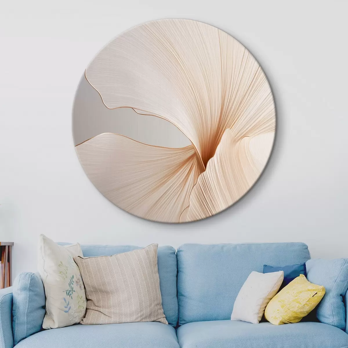Tableaux rondes Fleurs abstraites aux pétales fins et délicats dans des tons de blanc et de beige r45923