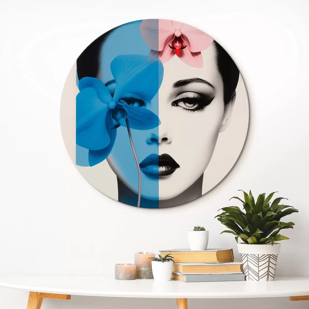 Tableaux rondes Portrait abstrait d'une femme avec des orchidées r45924