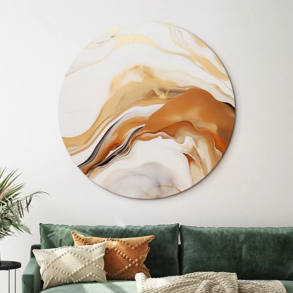 Tableaux rondes Imitation de peinture abstraite avec des formes fluides dans des tons de blanc, orange et marron, minimaliste r45938