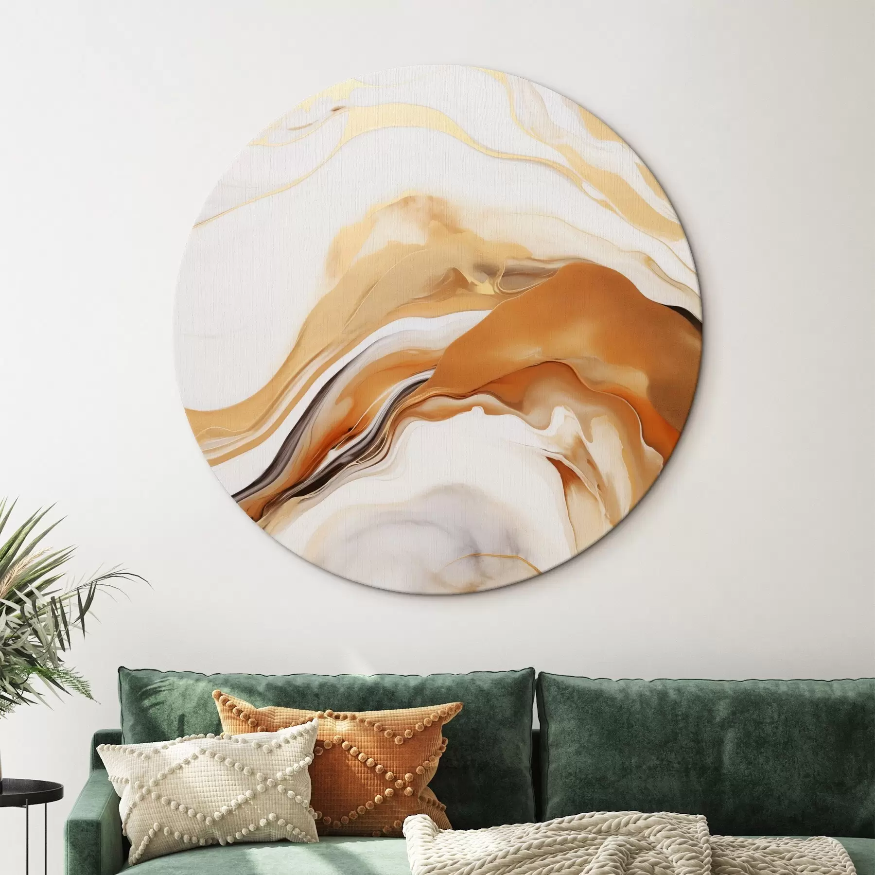 Tableau Imitation de peinture abstraite avec des formes fluides dans des tons de blanc, orange et marron, minimaliste r45938