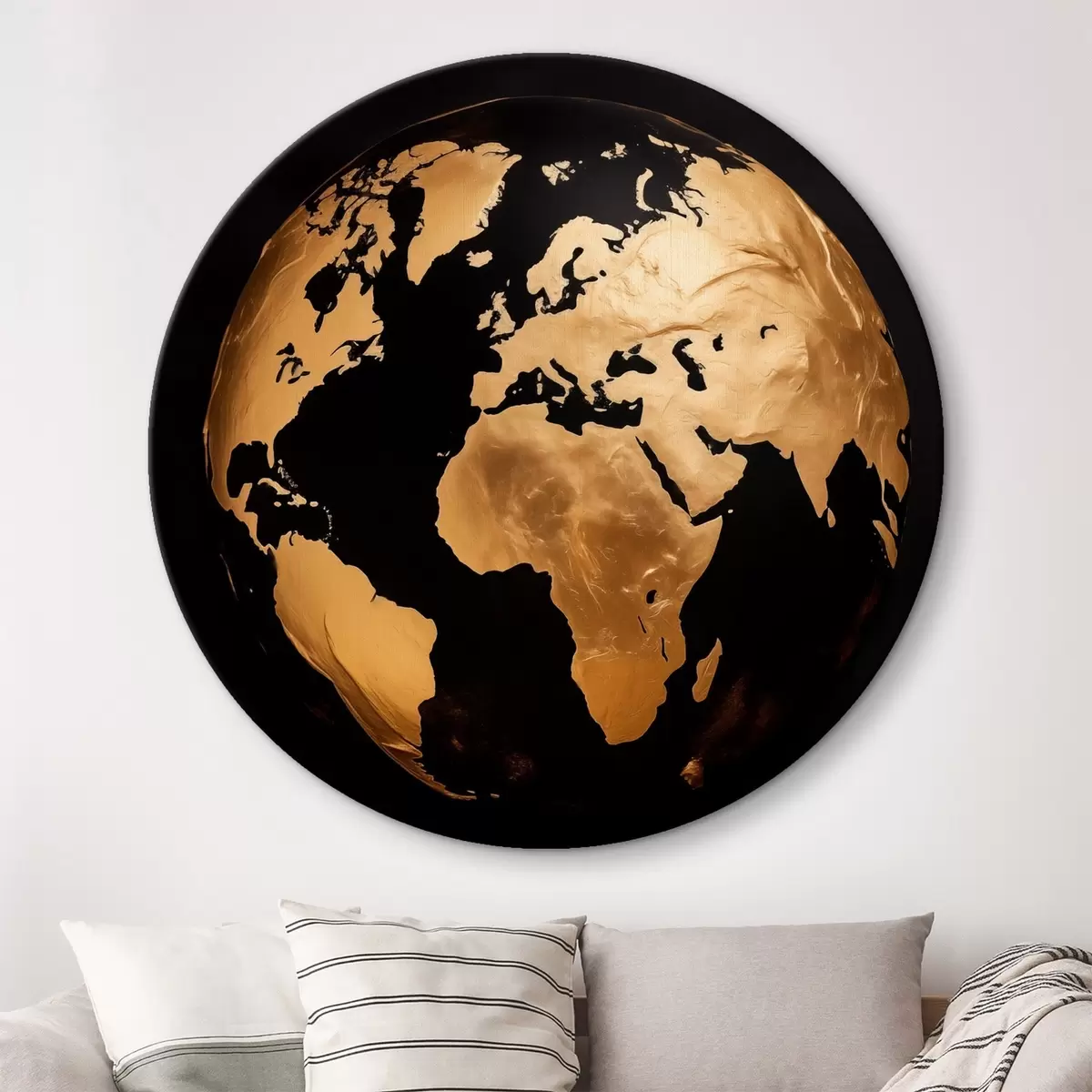 Tableaux rondes Globe terrestre abstrait texturé jaune, planète sur fond noir, art minimaliste moderne r45942