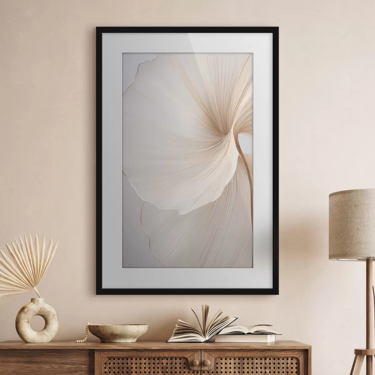 Poster Fleurs abstraites aux pétales fins et délicats dans des tons de blanc et de beige f45922