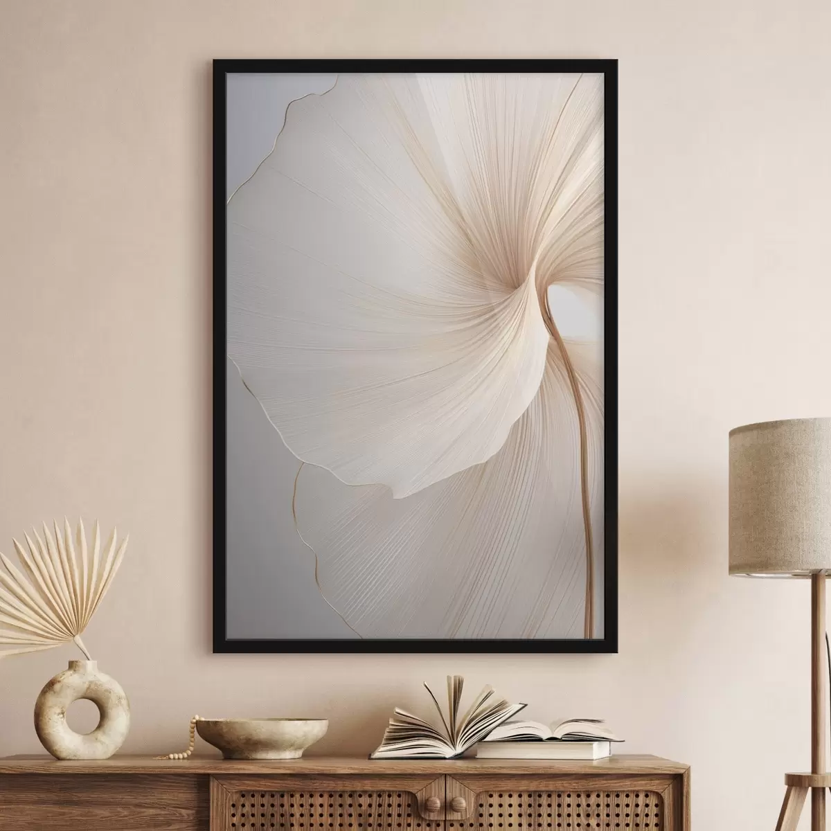 Poster Fleurs abstraites aux pétales fins et délicats dans des tons de blanc et de beige f45922