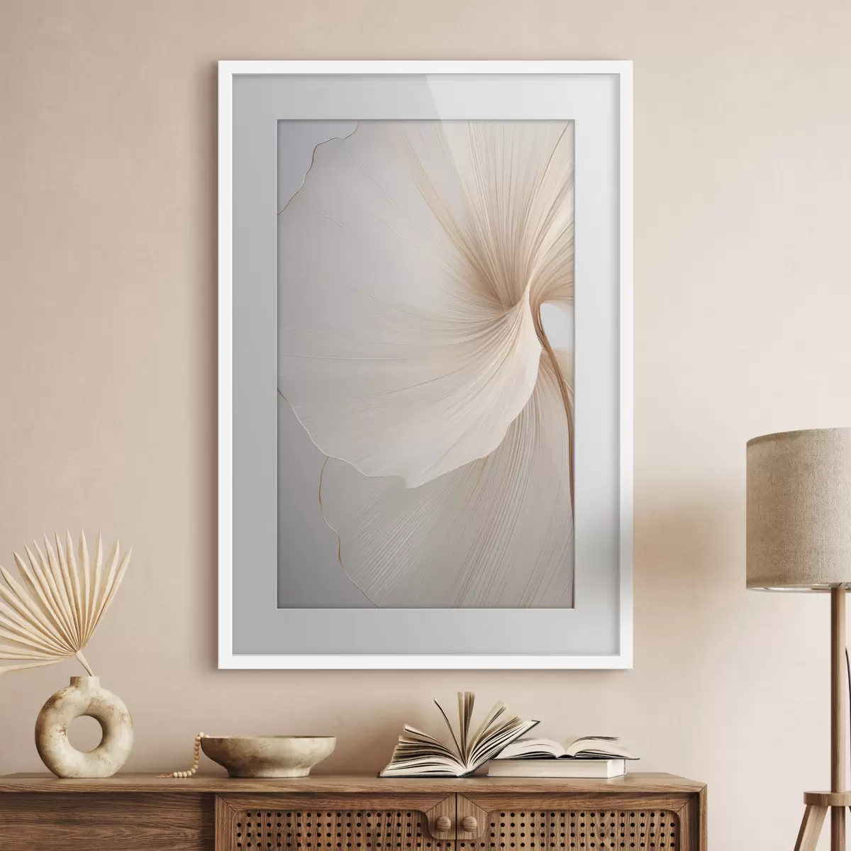 Poster Fleurs abstraites aux pétales fins et délicats dans des tons de blanc et de beige f45922