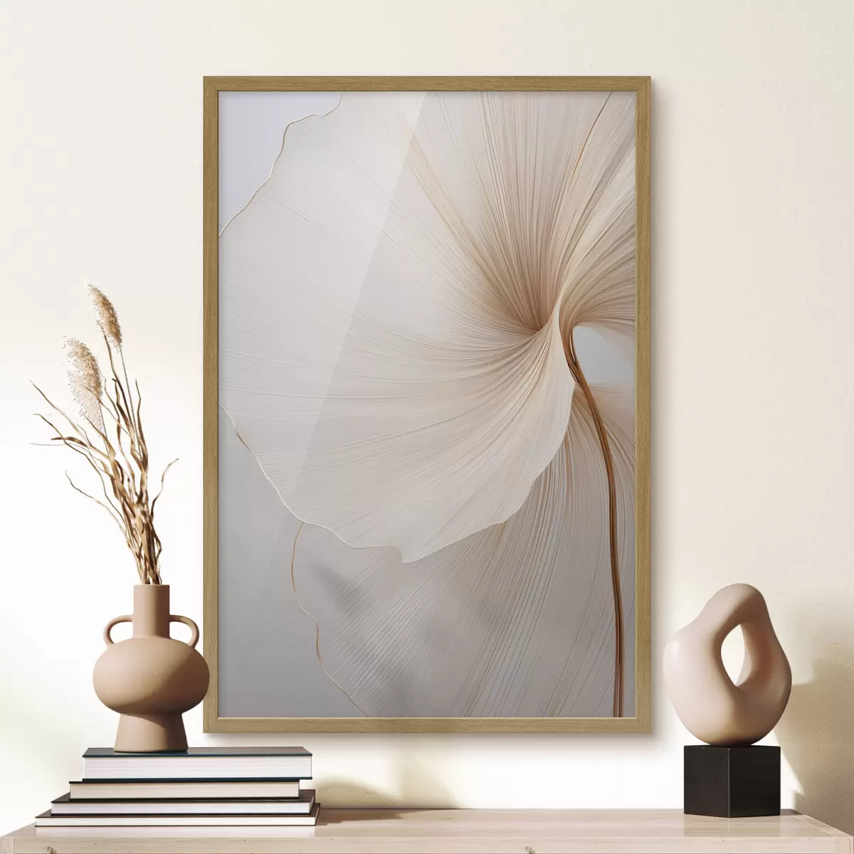Poster Fleurs abstraites aux pétales fins et délicats dans des tons de blanc et de beige f45922